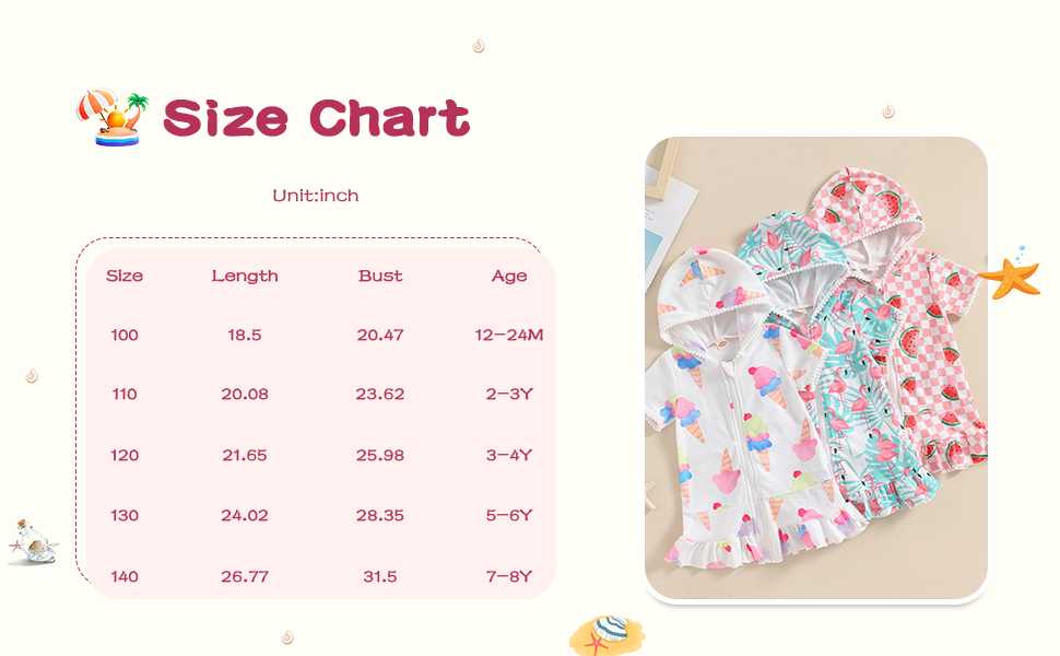 Girls Hooded Zip Terry Coverups Swimsuit