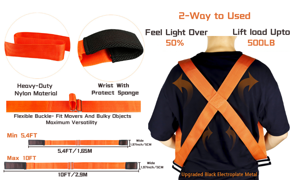 Lifting And Moving Straps,2Person Moving System with Foam Pad 13 Feet