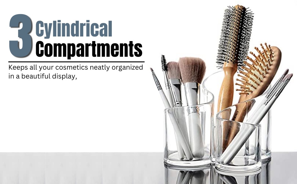 makeup brush holder 3-compartment makeup organizer acrylic cosmetic holder dressing table organizer