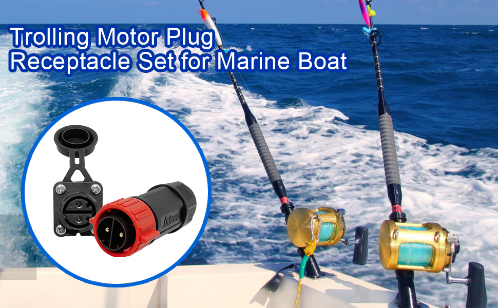 Trolling Motor Plug Receptacle Set for Marine Boat, Waterproof 12/24/36/48 Volt