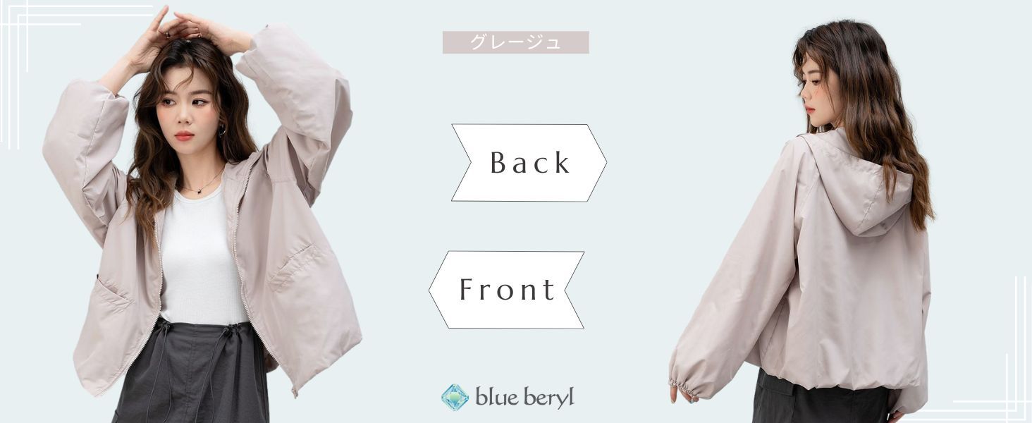 Hooded Zip-up Blouson Women's Lightweight Outerwear UV Protection Puff Sleeve Stand Collar Loose Lined Thin Summer Outerwear Adult Hooded Large 10/4 Sleeve Body Cover