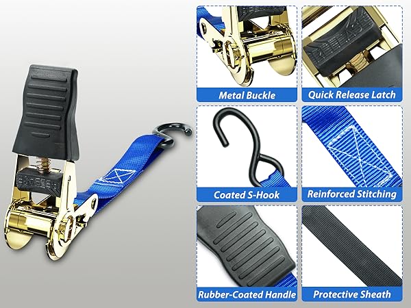 ストラップ RT-153158 Ratchet Tie Down Straps Blue/Black (Blue, 1