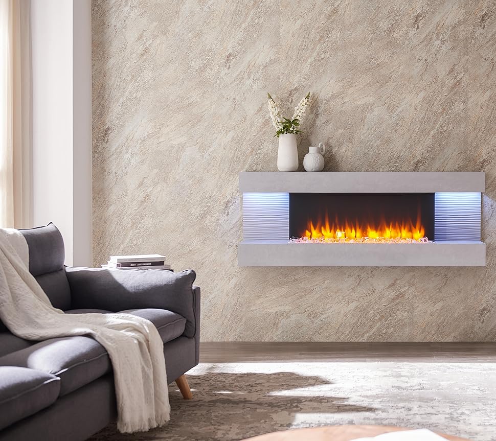 FLAMME Kingston Wall Mounted Fireplace up to 60" with 3 Flame Colours