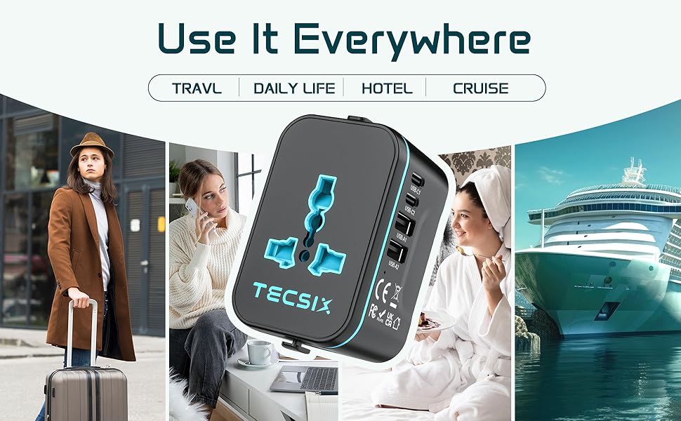 Universal Travel Adapter Worldwide, TECSIX European Travel Plug Adapter with 2 U... 24 Travel Adapter Worldwide