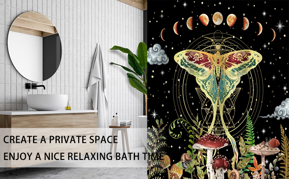 Leowefowa Butterfly Moth Shower Curtain Moonlight Garden