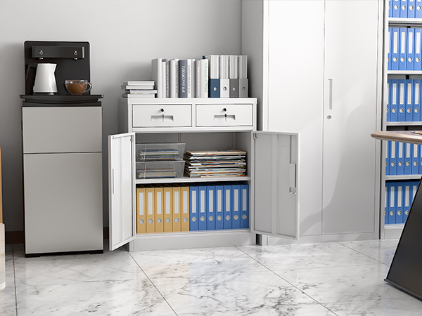 Amazon.co.jp: LOCENHU スチール書庫 鍵付きキャビネット 2段