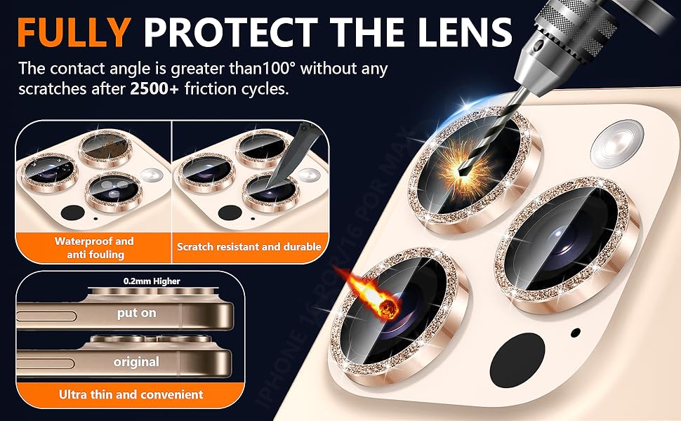Diruite Camera Protector for iPhone 16 Pro/16 Pro Max Camera Lens protector,Glitter Decoration HD Tempering Glass+Aluminum Rim for iPhone 16 Pro/16 Pro Max Lens Cover 16 Camera Protector for iPhone 16 Pro/16 Pro Max Camera Lens protector