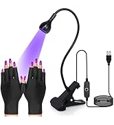 mlogiroa Nail Lamp with Gloves - Mini U V Light for Gel Nails with Gooseneck 3W Portable Clamp U ...