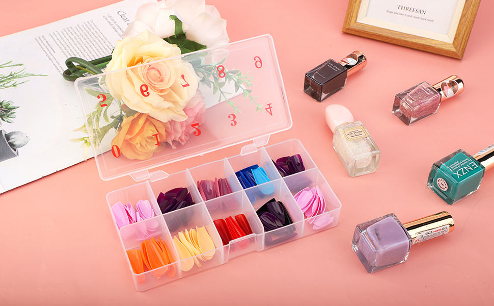 Cosics Press On Nail Storage Box, 3PCS 10Grid Acrylic
