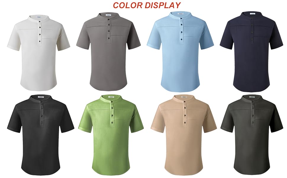 Mens Big and Tall Cotton Linen Henley Shirts