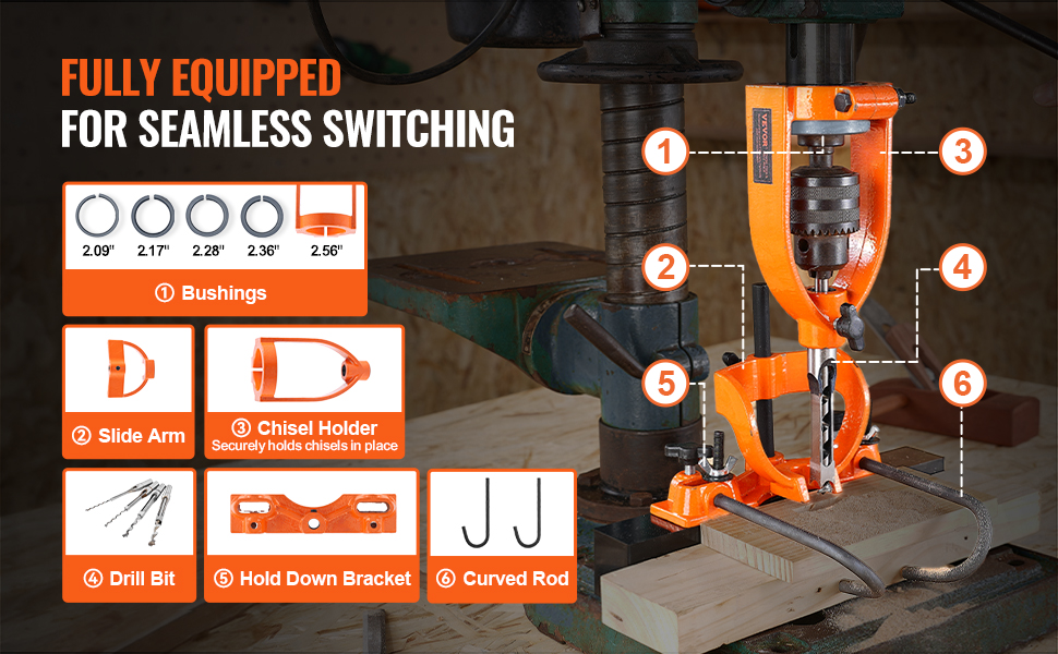 VEVOR Mortising Attachment for Drill Press, 4 Model Drills Square Hole