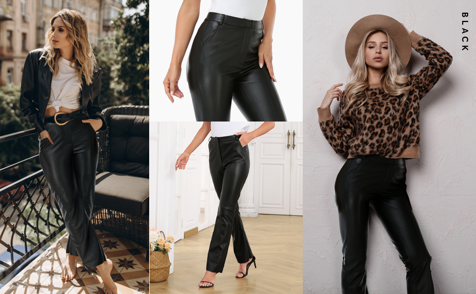 highwaisted synthetic petite fake pleather pants for women pink leather pants wide leg leather pants