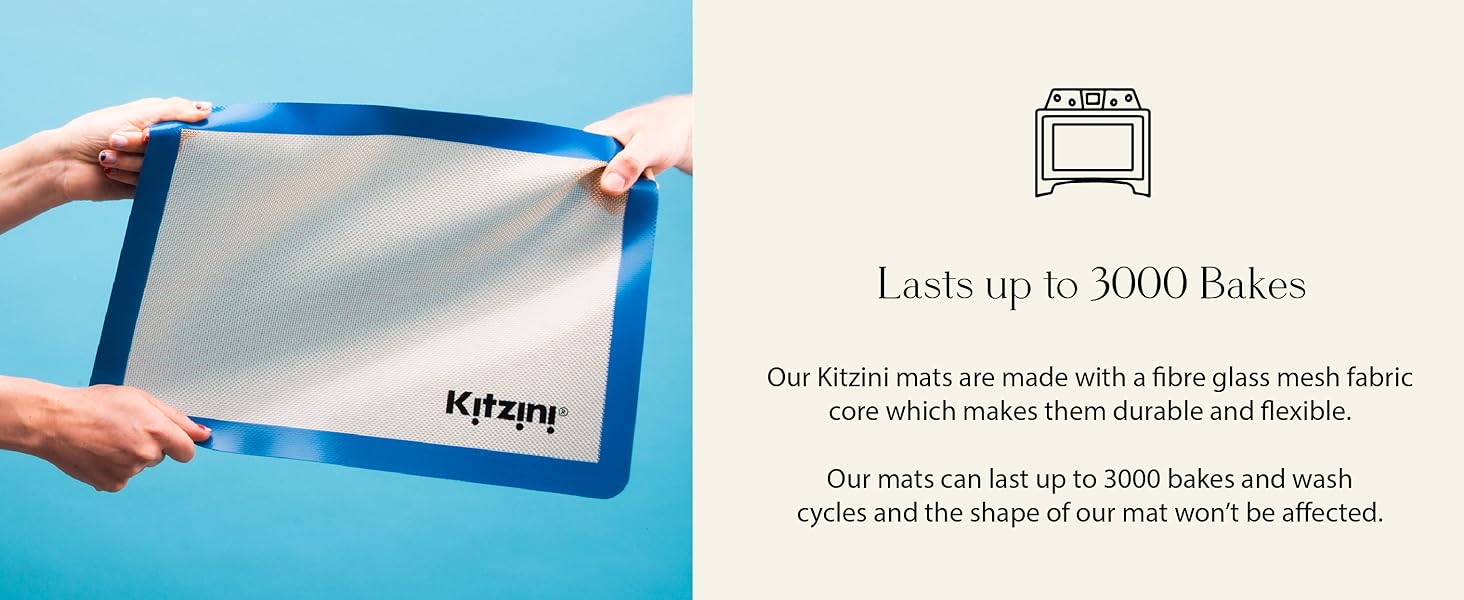 Kitzini Silicone Baking Mat Sheet Set. NonStick Reusable Silicone Mats for Baking. 3 Quarter