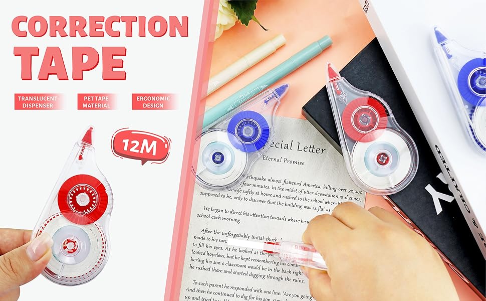 Uktunu White Out Correction Tape Easy to Use Applicator