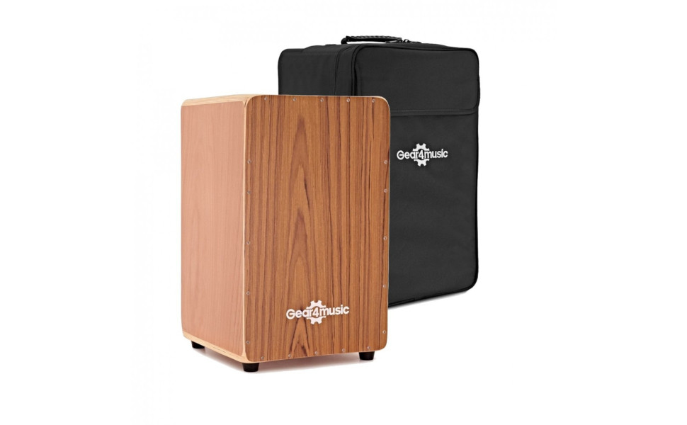 Gear4music Cajon Drum with Seatpad and Gigbag Teak
