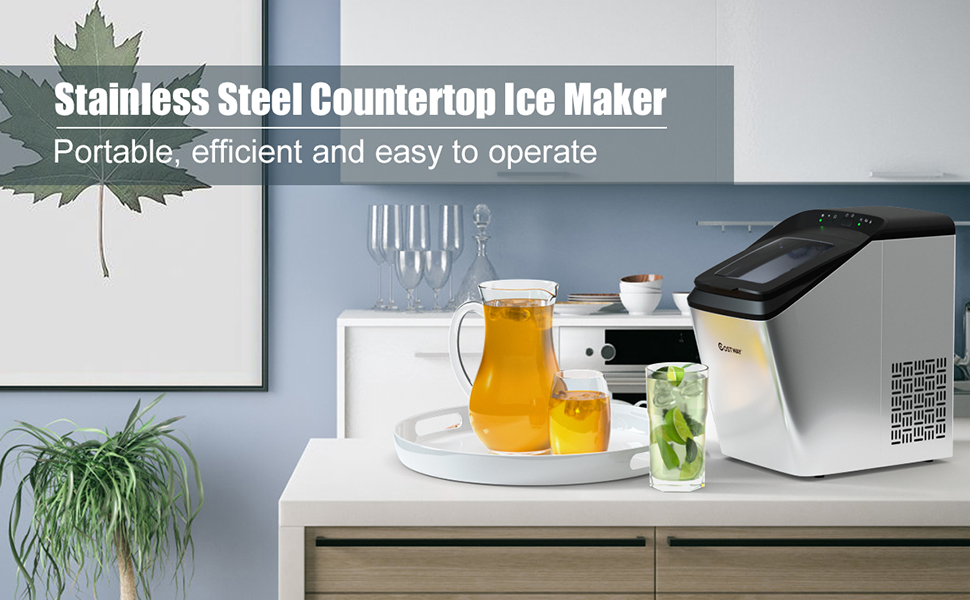 COSTWAY Ice Maker Machine Countertop, 15kg Ice in 24Hrs, Automatic Self