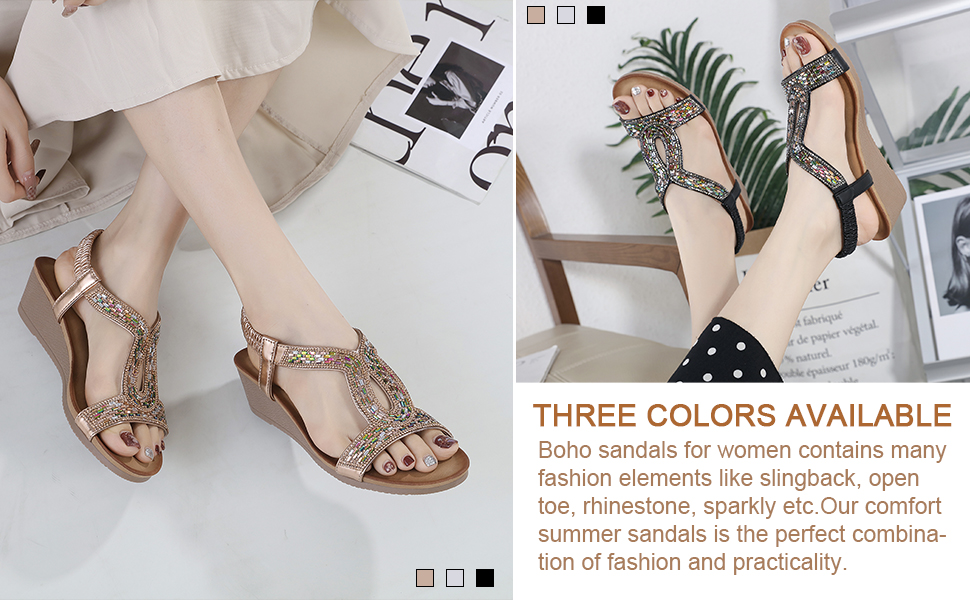 Unifizz Wedge Sandals for Women Elastic Ankle Strap