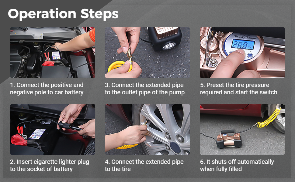 Car Tires Inflator Portable Air Compressor AutoOff, DC 12V