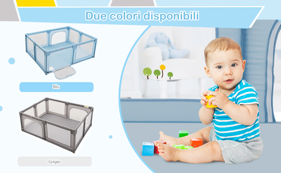 COSTWAY Box Per Bambini Centro Attività Portatile Per Neonati, Rete Traspirante, 190 X 150 X 70cm (Blu) 12 1