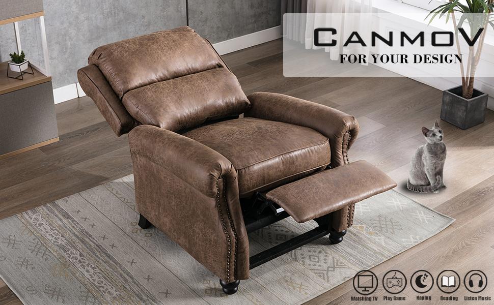 CANMOV Recliner Chair, Arm Chair Push Back Recliner with Rivet Decoration, Cholocate