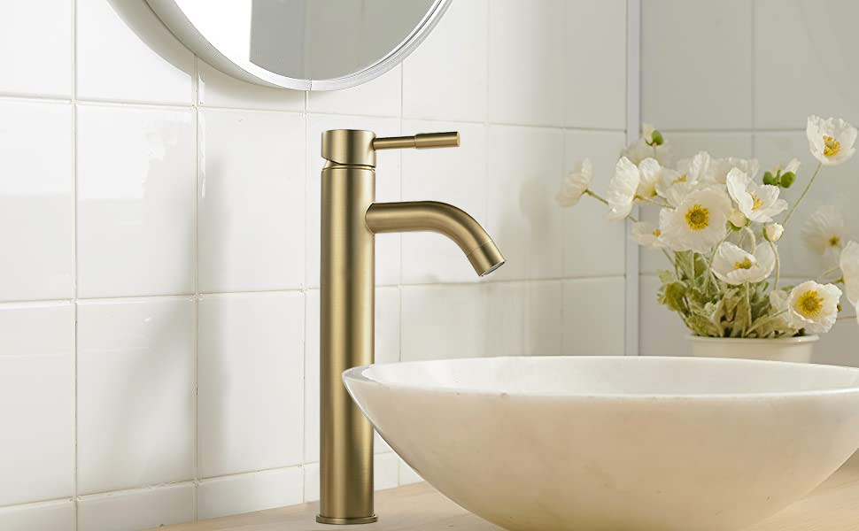 Tall Basin Taps, NewEast Gold Solid Brass High Rise Bathroom Sink Tap