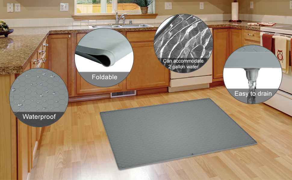 Under Sink Mat for Kitchen, 34" x 22" Silicone Waterproof