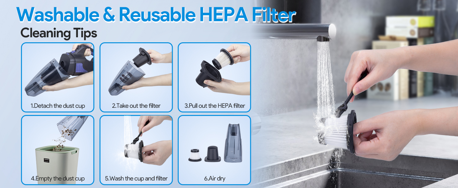 ALACRIS Handheld Vacuum with 16000PA/8500PA Strong Suction and Up to