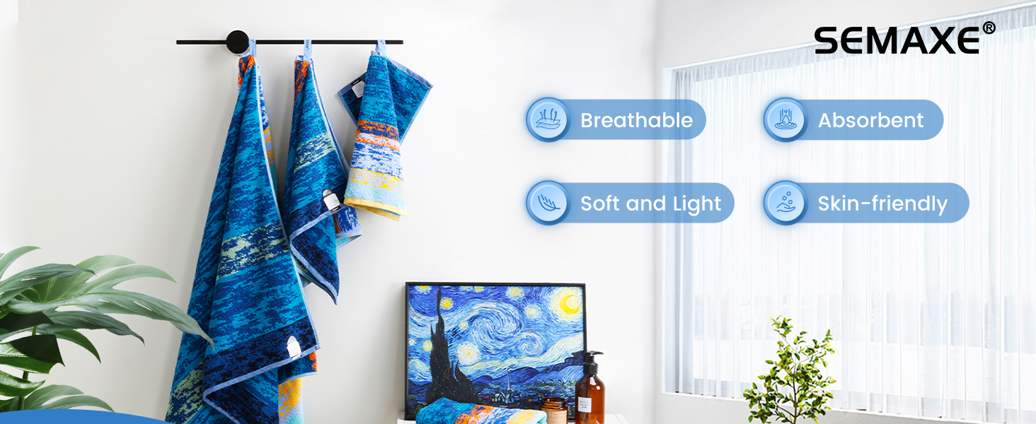 SEMAXE 6Piece Colorful Towel Set 100 Cotton, 2 Bath