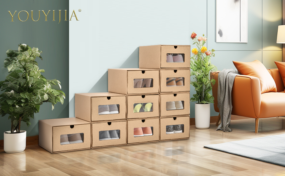 Youyijia 10PCS Shoe Storage Boxes Cardboard Shoe Boxes with Lids Shoe