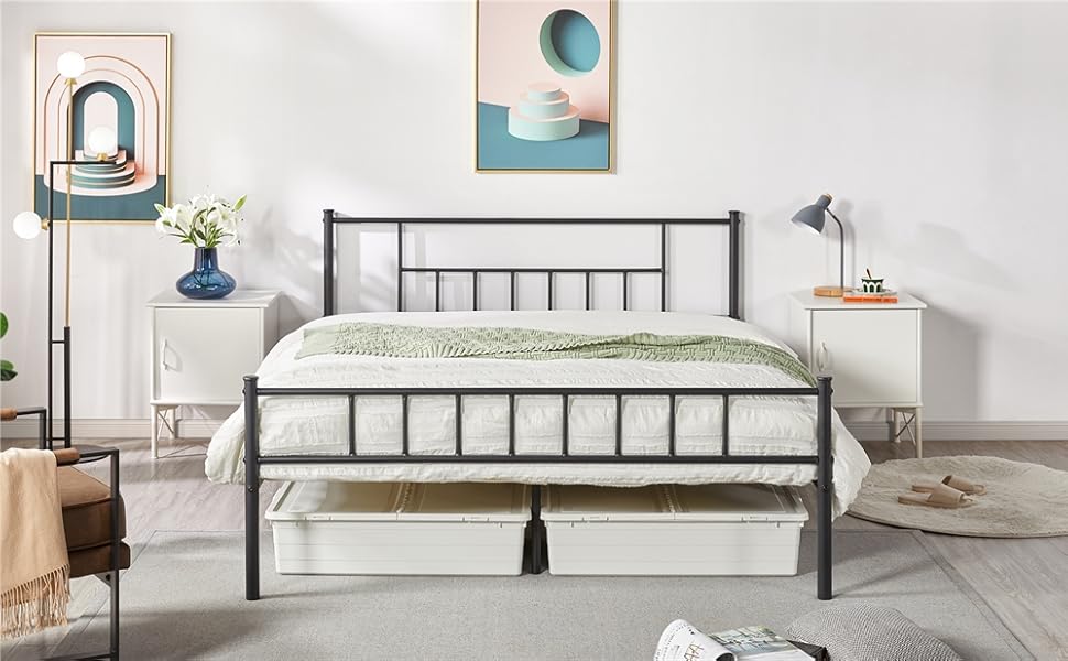 Yaheetech 5ft King Basic Metal Platform Bed Frame with Headboard and