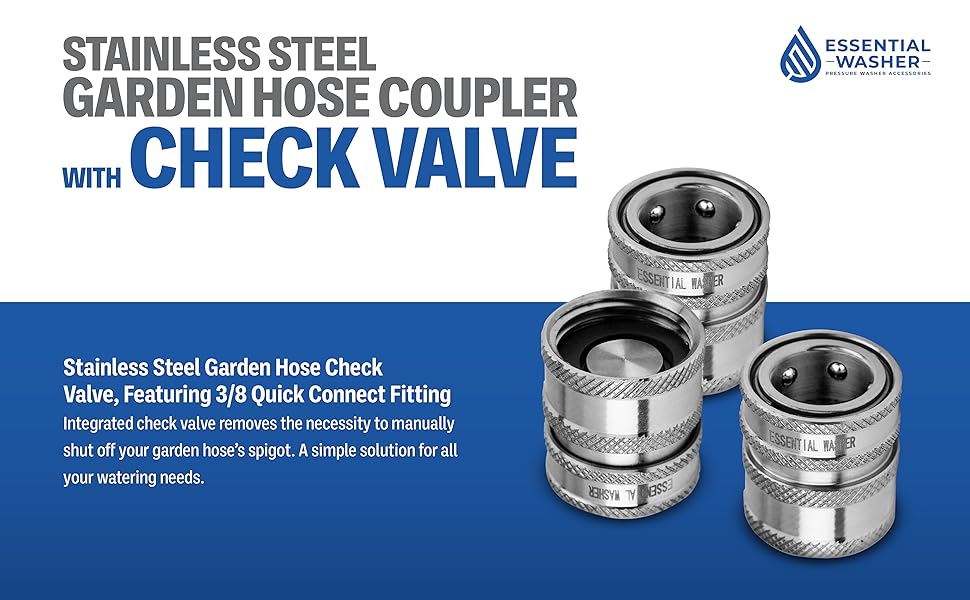 ESSENTIAL WASHER 3/4 Stainless Steel Garden Hose Check