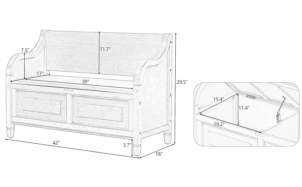 Merax Rustic Style Solid Wood Multifunctional Storage Bench