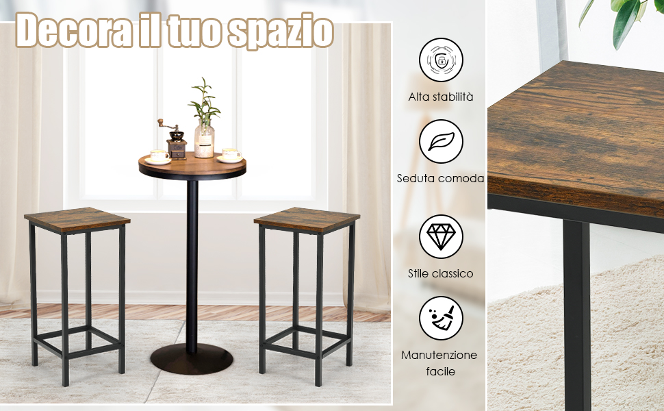 COSTWAY Set Di 4 Sgabelli Da Bar, Sgabello Sedie Alta Con Poggiapiedi, Stile Industriale Per Cucina, Soggiorno, Sala Da Pranzo, Capacità 100kg (30x30x62 Cm) 13 1