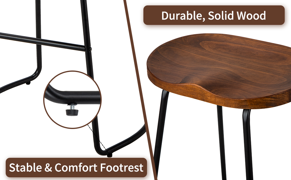 HeuGah Bar Stools, Solid Wood Barstools Set of 2, 26