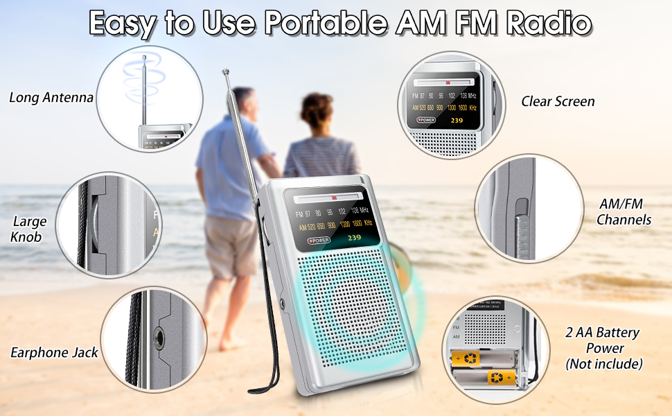 Greadio AM/FM Radio,Battery Operated Transistor Portable Radio with