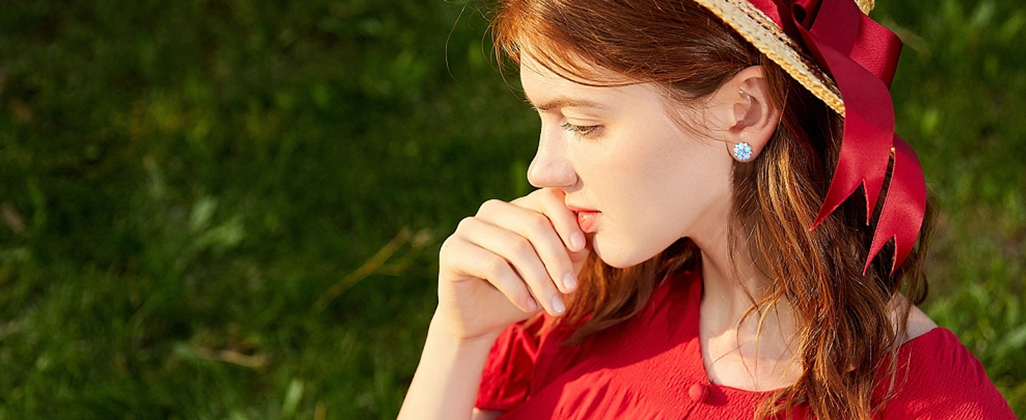 Flower Earrings Opal Sterling Silver Stud Earrings for Women Ladies Cute Unique Earrings for Girls