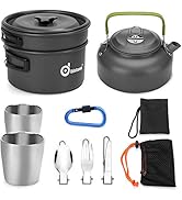 Odoland 10pcs Camping Cookware Mess Kit Folding Cookset, Includes Lightweight Pot Pan Kettle with...