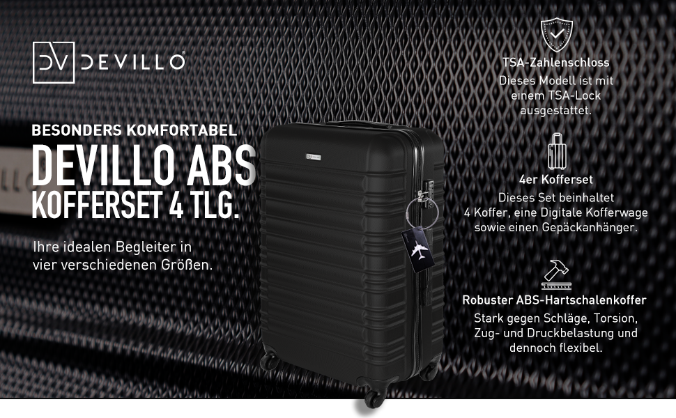 Devillo Hard Shell Trolley Koffer für Reisen - großartige Schutzqualities, 4 Rollen, ABS-Hartschale, Teleskopgriff - 4T 567dd589 9e93 4562 A9e8 C3e07a1dde0a. CR0,0,970,600 PT0 SX970 V1