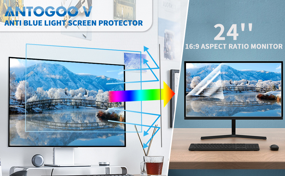 24 Inch Anti Blue Light Screen Protector for Standard or Curved, Eye Protection Anti