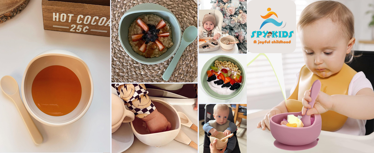 Silicon baby feeding set suction bowl, spoon and fork