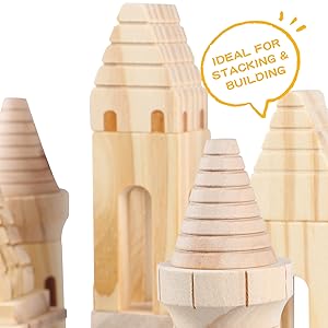Jacootoys 75 Pieces Wooden Castle Building Blocks Stacking Set