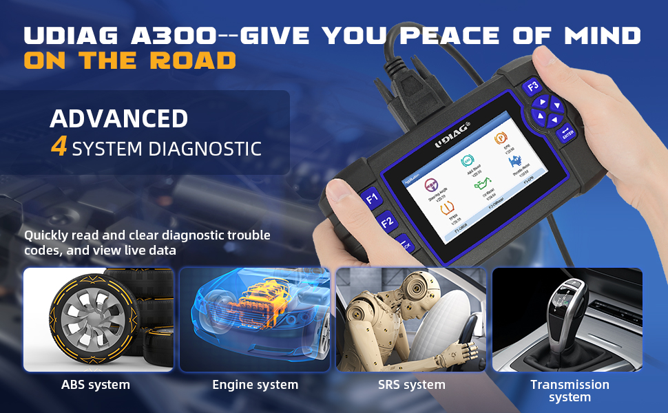 Amazon.com: UDIAG OBD2 Scanner A300 Car Diagnostic Tool, ABS SRS ...