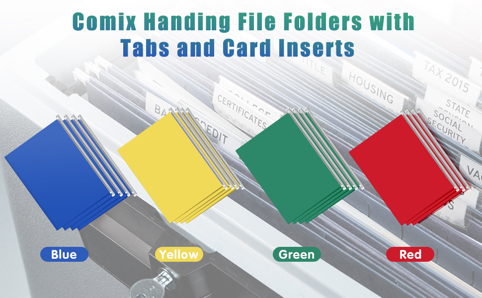 Comix Heavy Duty Plastic Hanging File Folders with Metal Hook, 1/5Cut Adjustable