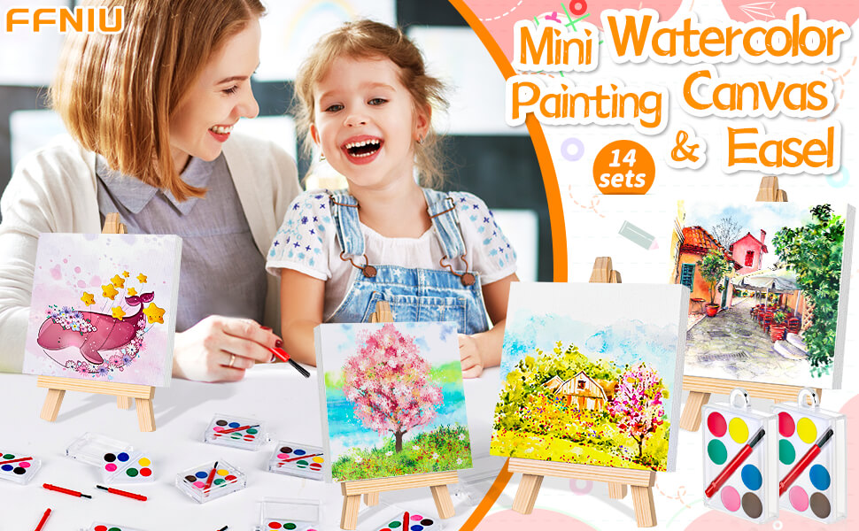 42Pcs Mini Canvas and Easel, Mini Paint Set with 4x4 Inch