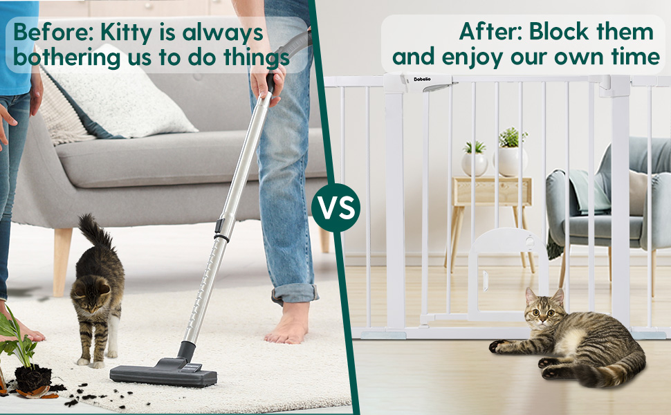 Babelio 2948" Extra Wide Baby Gate with Adjustable Cat Door, Easy