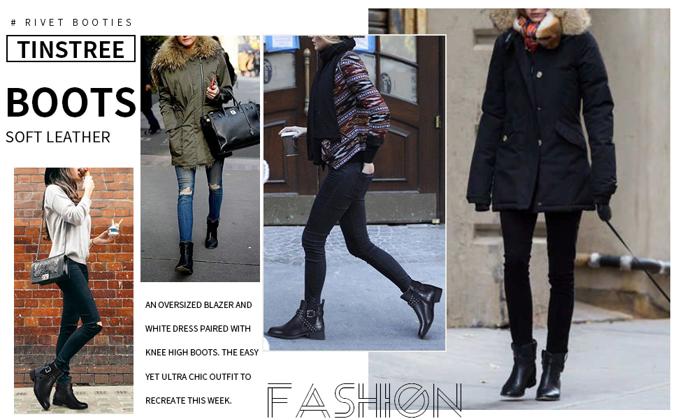 black buckle boots fashion closed toe pu leather chelsea style zip boots for ladies womans