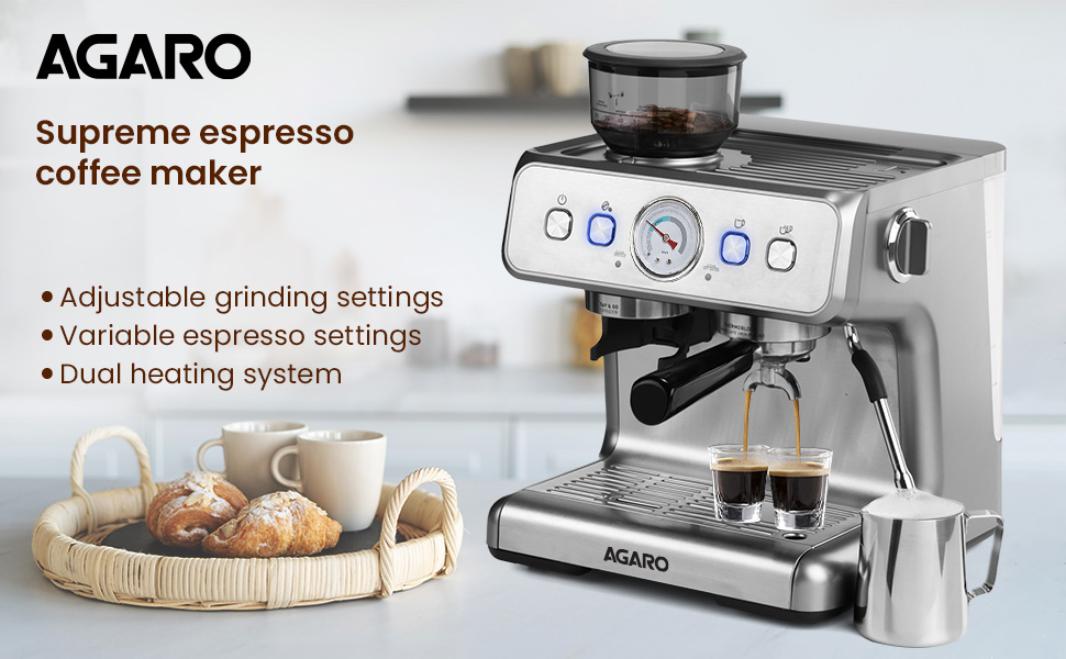 Buy AGARO Supreme Espresso Coffee Maker With Grinder, 20 Bars Semi