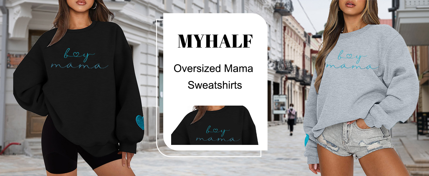 oversized mama crewneck sweatshirts boy mama embroidered shirts girl mom sweatshirts momma tops