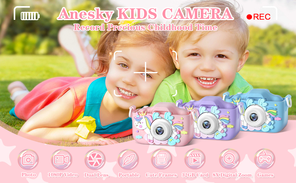 Anesky Kids Camera, Toy Camera for 3 4 5 6 7 8 9 10 11 12 Year Old Girls/Boys, Kids