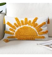 Adabana Boho Decorative Throw Pillow Covers 12x20 Tufted Yellow Sun Sunshine Pillow Cover for Bed...